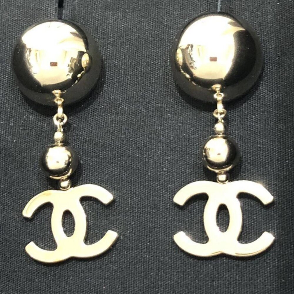 Chanel Cc Logos Ball Drop Dangle Stud Earrings Go… - image 4